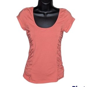 Bongo Ruched Short Sleeve Coral Top Size Medium